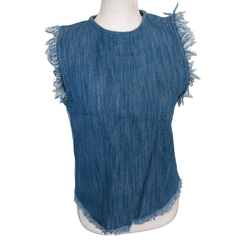 Rachel Roy NWT Denim Sleeveless Top Frayed Edges Womens Size Small NEW